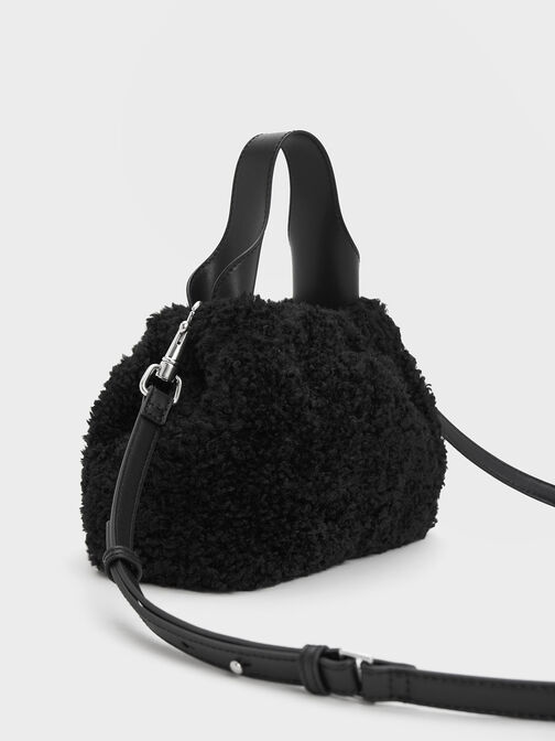 Ally Furry Slouchy Bag, สีดำอะไหล่สีเงิน, hi-res