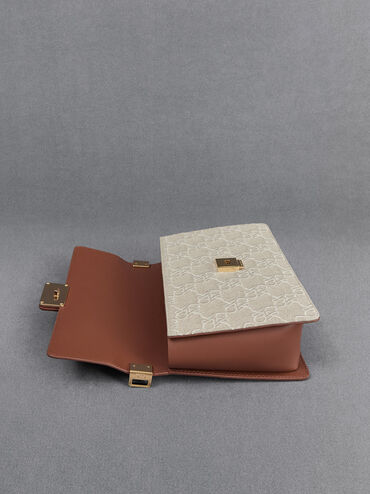 Cerys Leather & Canvas Two-Tone Shoulder Bag, Cognac, hi-res