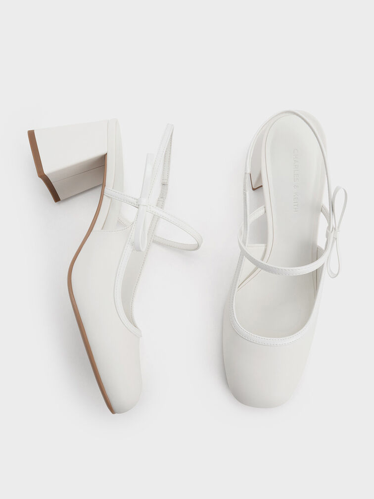 Bow Slingback Mary Jane Pumps, White, hi-res