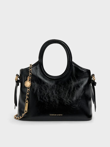 Mini Dalia Bow Oval-Handle Tote Bag, Black, hi-res