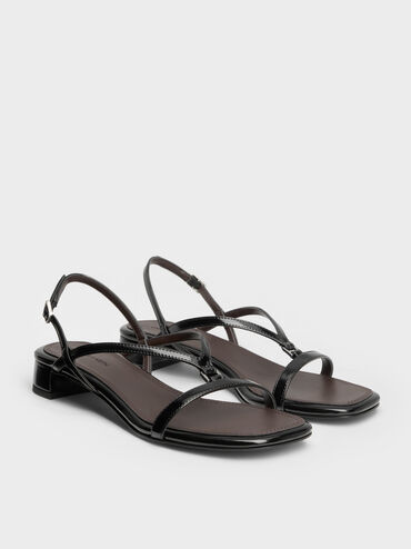 V-Strap Heeled Slingback Sandals, Black Boxed, hi-res