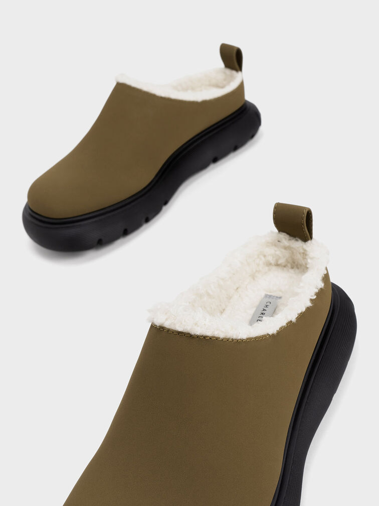 Fur-Trim Round-Toe Platform Mules, , hi-res