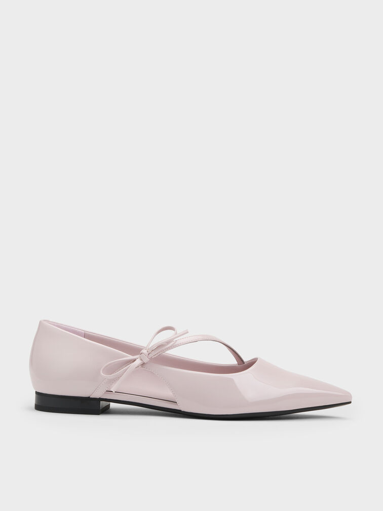 Patent Pointed-Toe Bow-Strap Flats, Light Pink, hi-res