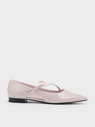 Patent Pointed-Toe Bow-Strap Flats, Light Pink, hi-res