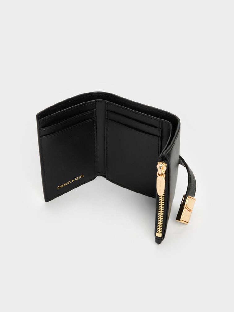 กระเป๋าสตางค์ใบสั้นดีไซน์สายเข็มขัดรุ่น Acelynn, สีดำ, hi-res