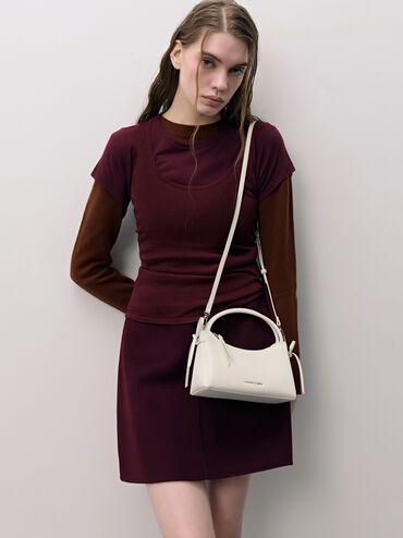 กระเป๋าถือลายจุดรุ่น Hazel, สีครีม, hi-res