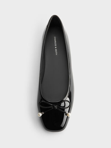 Barbara Patent Pearl-Embellished Bow Ballet Flats, Black Patent, hi-res