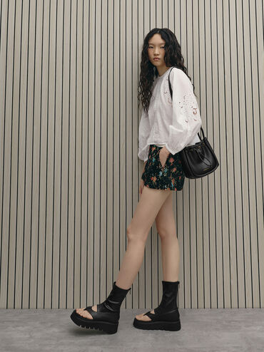 กระเป๋าทรงถังดีเทลสายกลมรุ่น Lyla, สีดำ, hi-res