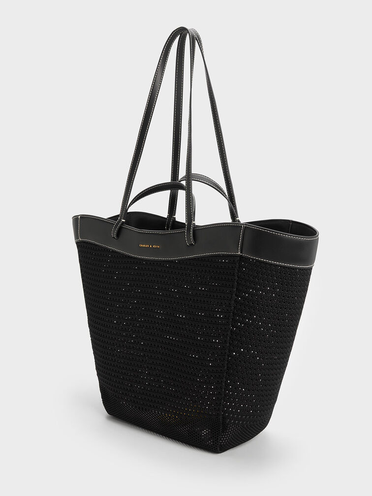 Ida Knitted Sculptural Tote Bag, สีดำ, hi-res