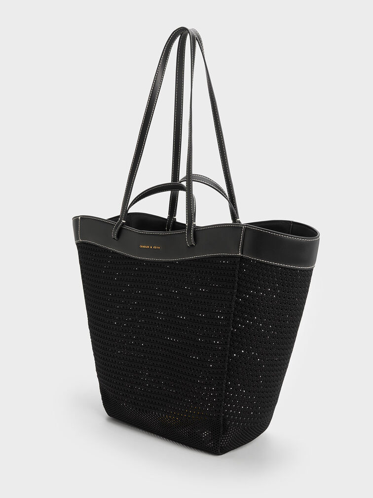 Ida Knitted Sculptural Tote Bag, Black, hi-res