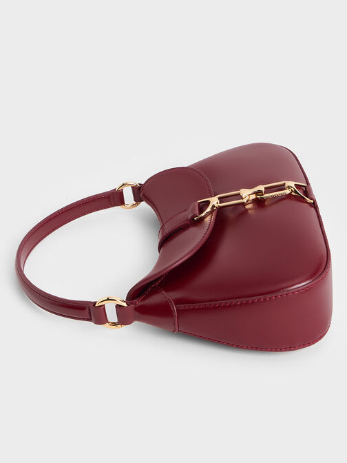 Agatha Chain-Accent Hobo Bag, Burgundy, hi-res