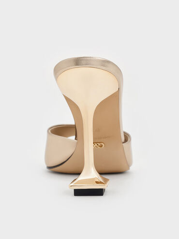 Jacqueline Metallic Leather Sculptural-Heel Mules, Champagne, hi-res