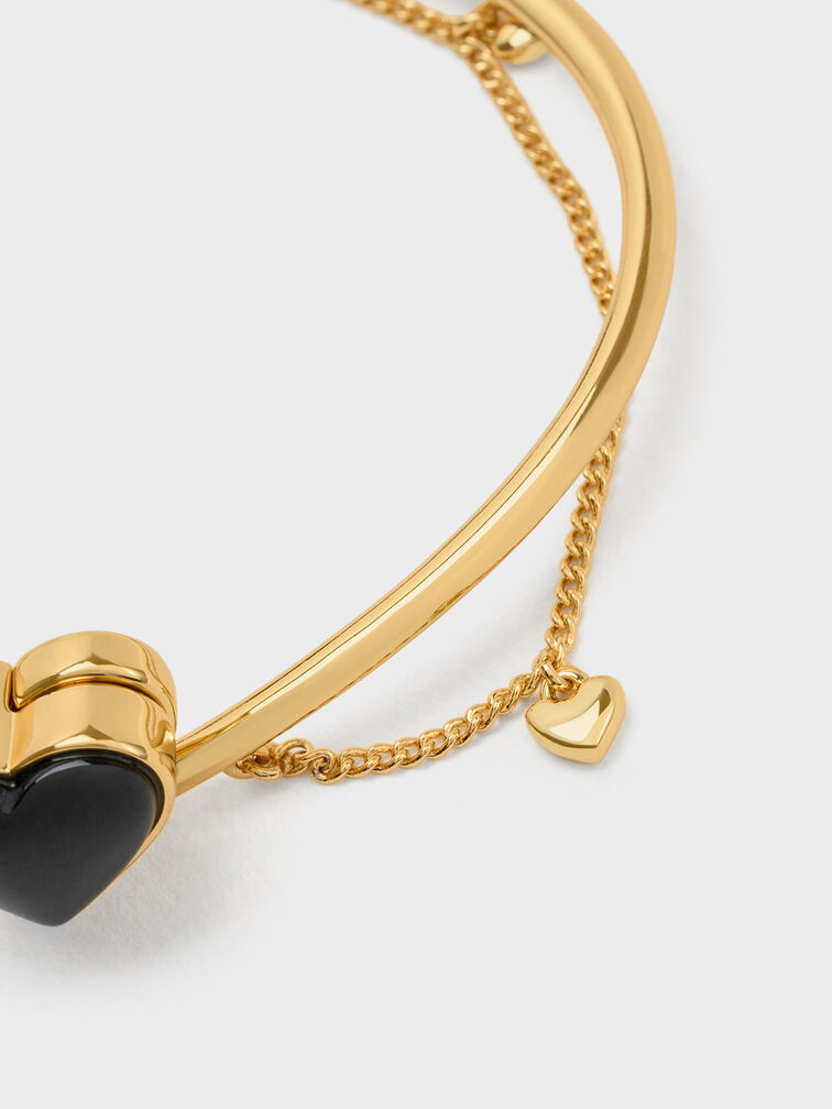 Annalise Heart Stone Chain-Link Bracelet, Black, hi-res