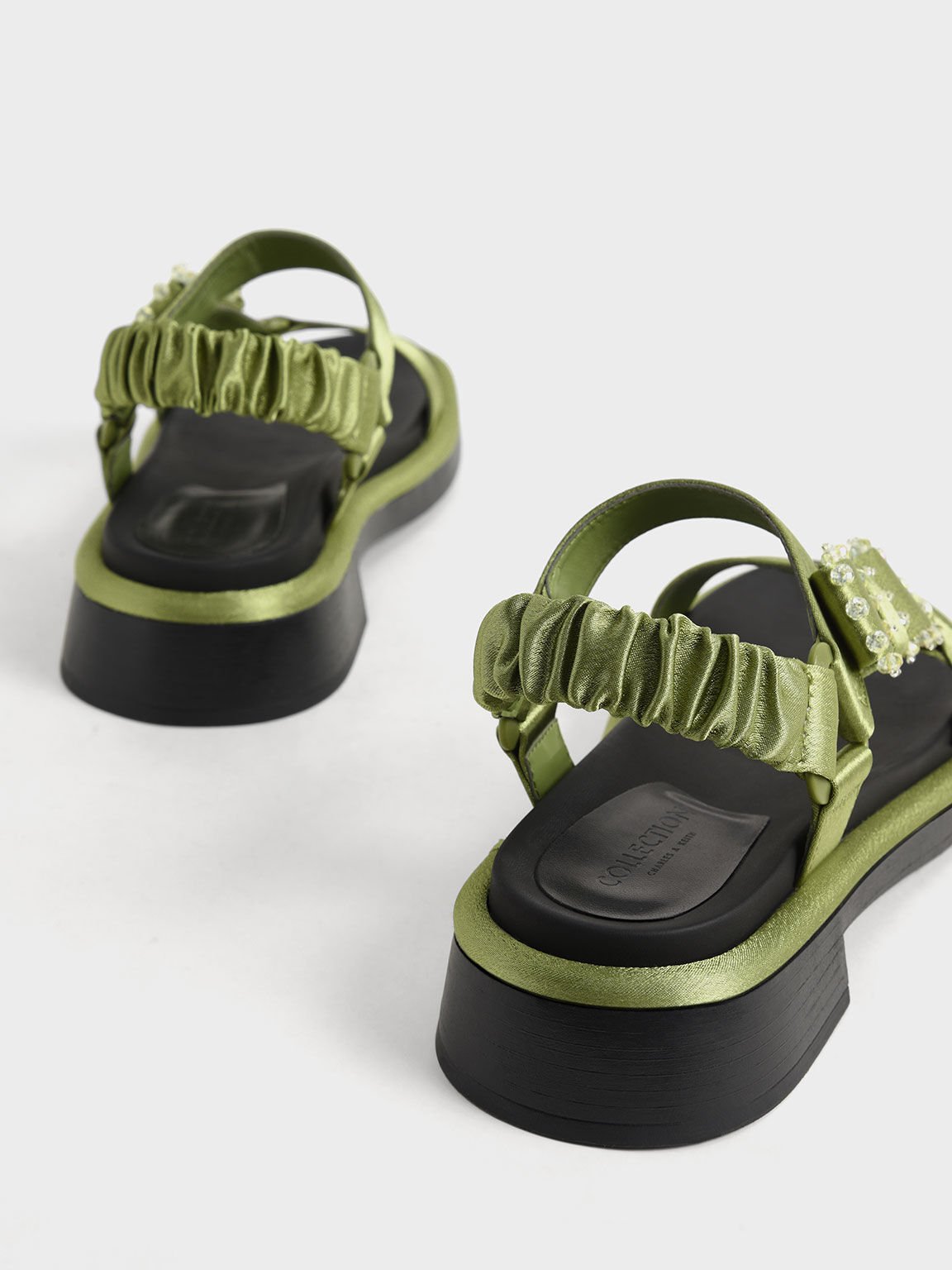 Miko Gem-Embellished Satin Sandals, Green, hi-res
