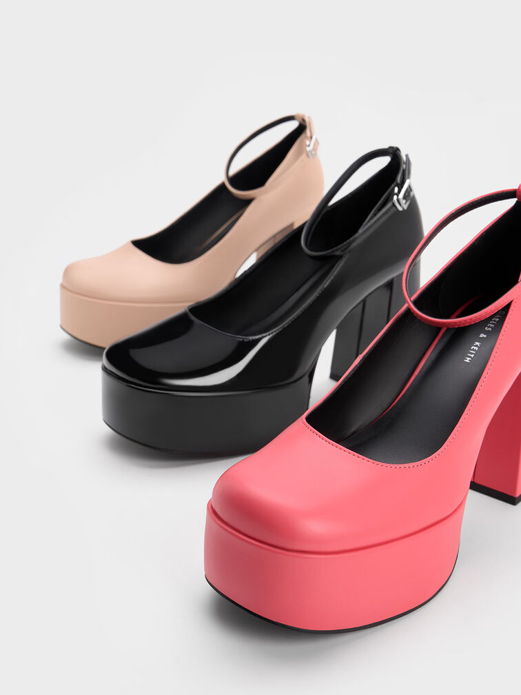 Ankle-Strap Platform Pumps, สีชมพู, hi-res