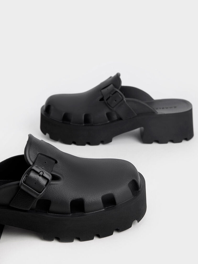 Mae Buckled Platform Mules, Black, hi-res