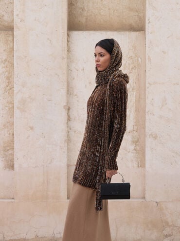 กระเป๋าสตางค์ดีเทลกลิตเตอร์พร้อมสายโซ่, สีดำอะไหล่สีเงิน, hi-res