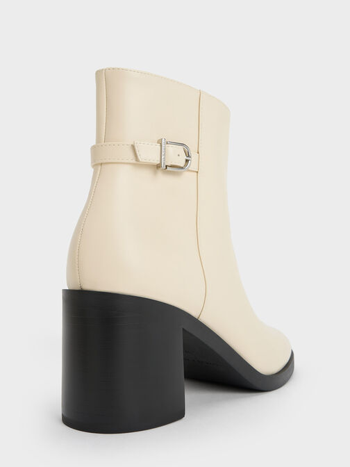 Side-Buckle Block Heel Ankle Boots, สีชอล์ค, hi-res