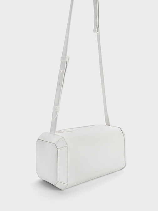 Geometric Boxy Shoulder Bag, สีขาว, hi-res