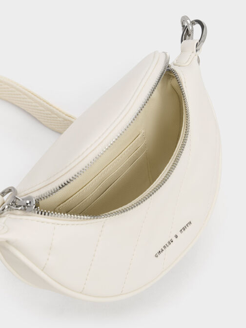 Philomena Crinkle-Effect Half-Moon Crossbody Bag, สีครีม, hi-res