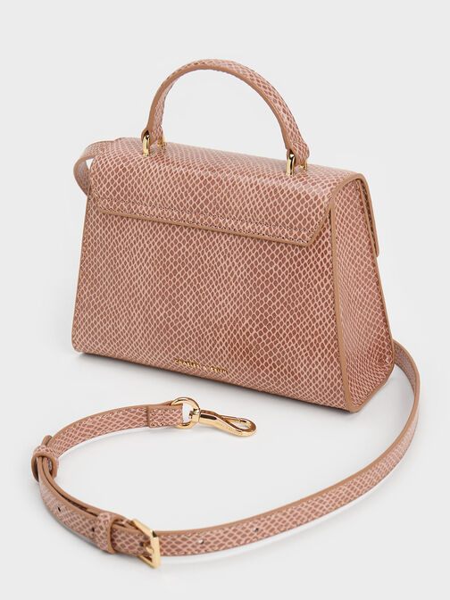 Tallulah Snake-Print Trapeze Top Handle Bag, สีบลัช, hi-res