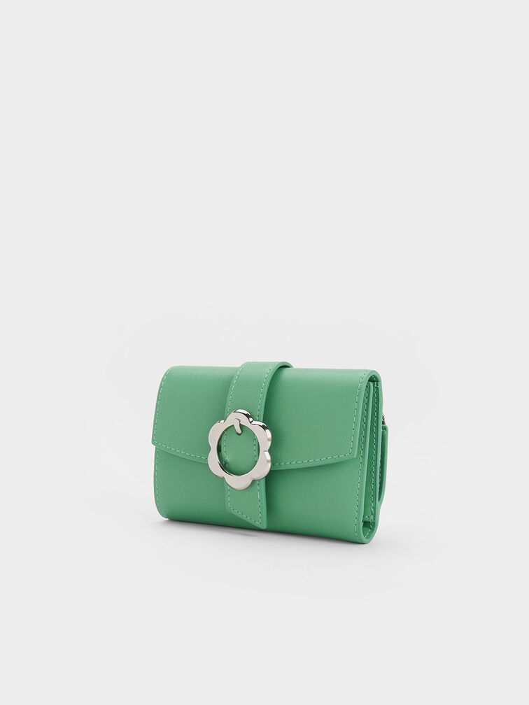 Petra Flower Buckle Wallet, สีเขียว, hi-res