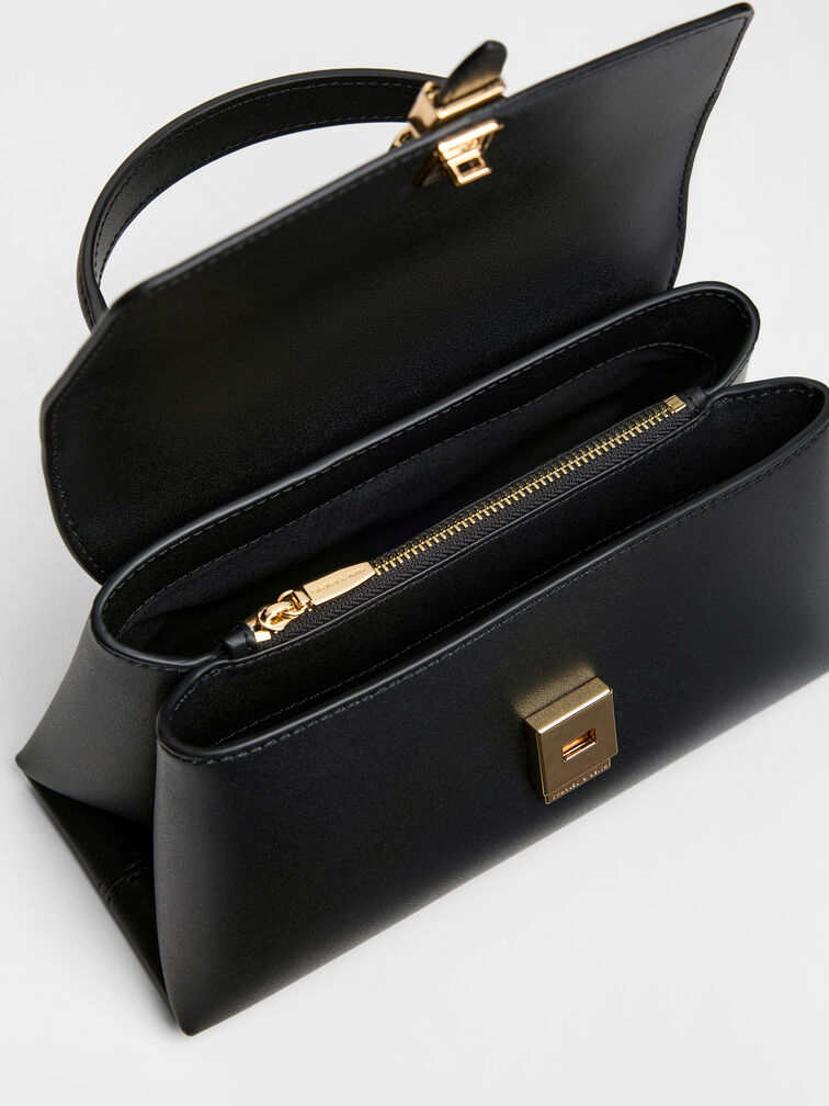 กระเป๋าถือดีไซน์สายโซ่ตกแต่งหัวเข็มขัดเมทัลลิครุ่น Adalyn, สีดำ, hi-res