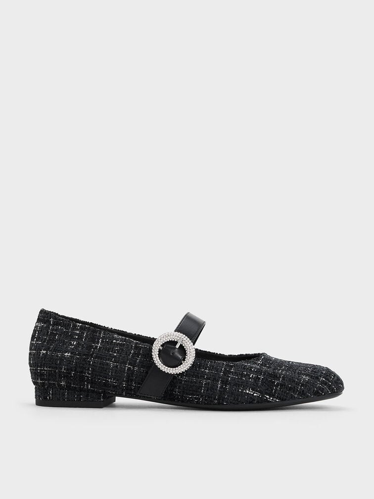 Tweed Crystal-Embellished Buckle Mary Jane Flats, , hi-res