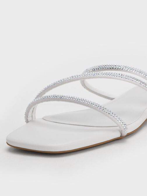 Satin Crystal-Embellished Strappy Sandals, , hi-res