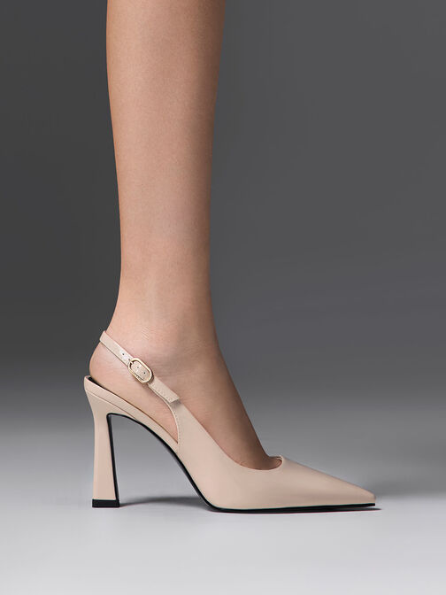 Patent Trapeze Heel Slingback Pumps, , hi-res