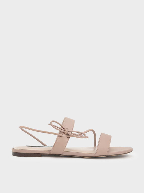 Textured Bow-Tie Flat Slingback Sandals, Nude, hi-res