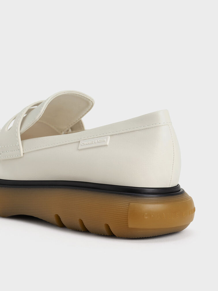 Ruched Ridged-Sole Penny Loafers, , hi-res