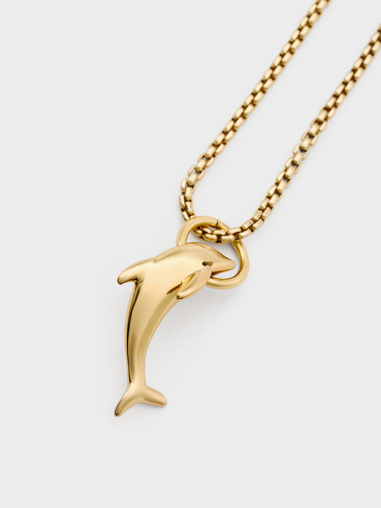 Delfina Dolphin Pendant Necklace, Gold, hi-res