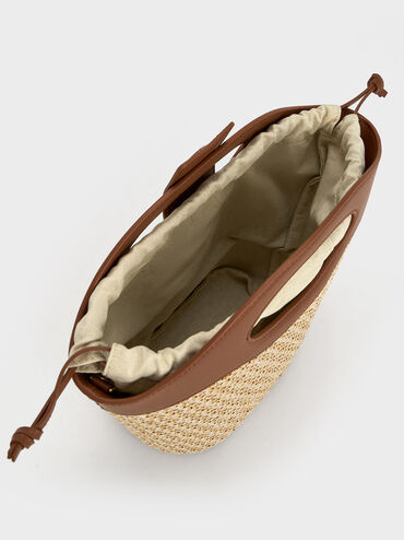 Raffia Chain-Link Curved-Handle Bucket Bag, , hi-res