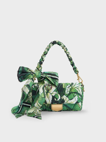 Botanical Print Fabric Wrapped Handle Bag, , hi-res
