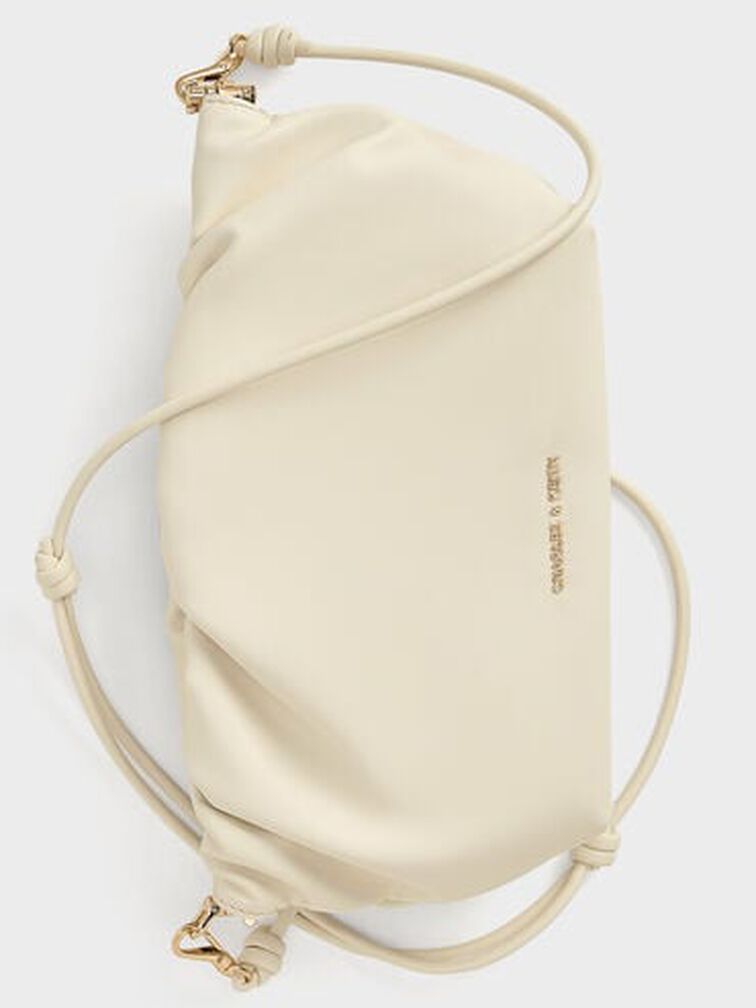 Brigette Ruched Chain-Handle Clutch, Cream, hi-res