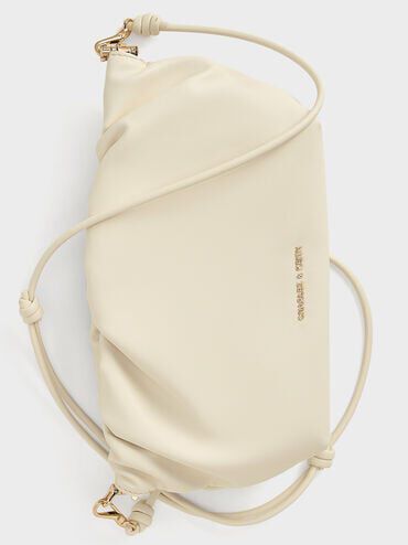 Brigette Ruched Chain-Handle Clutch, Cream, hi-res