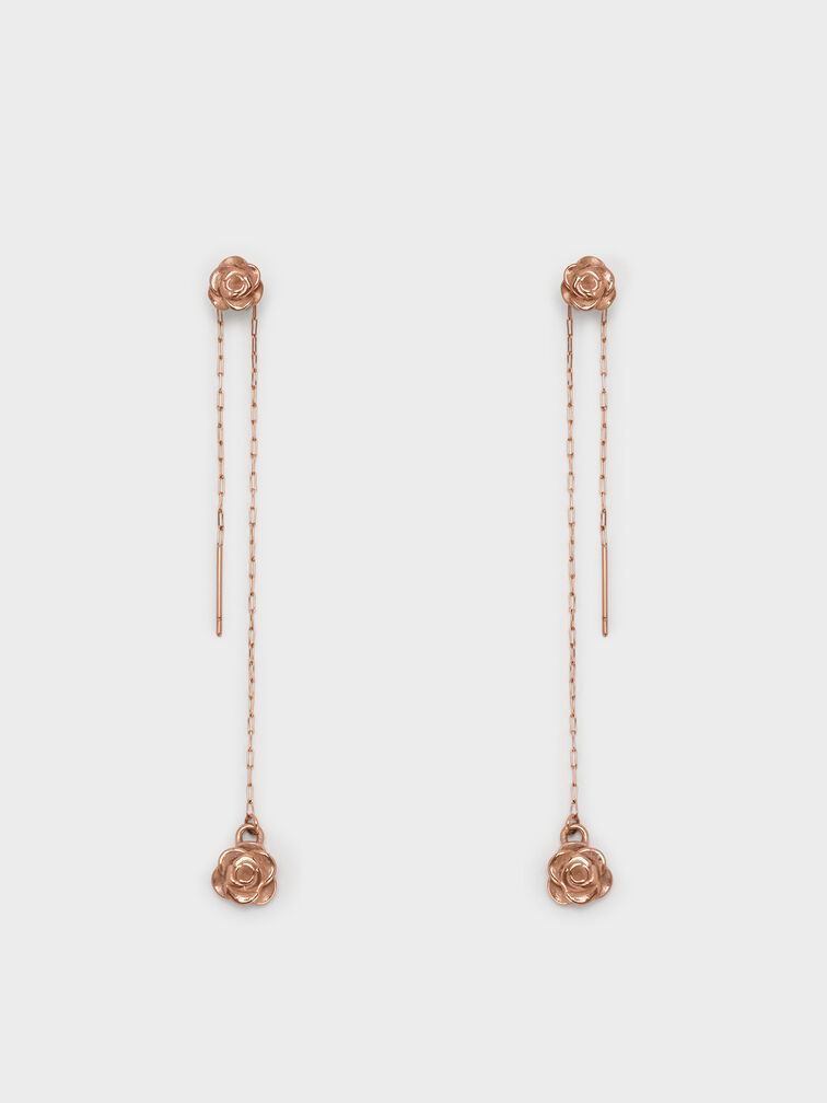 Rosalind Flower-Motif Asymmetric Drop Earrings, Brushed Rose Gold, hi-res