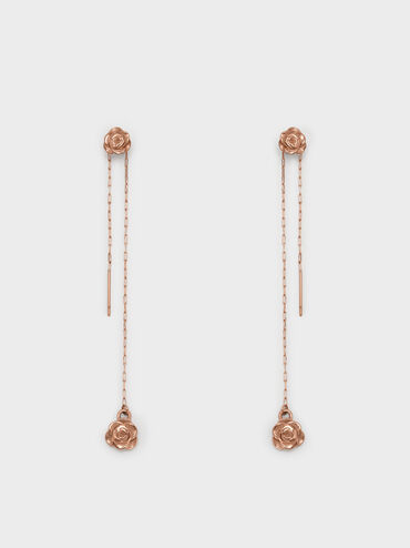 Rosalind Flower-Motif Asymmetric Drop Earrings, Brushed Rose Gold, hi-res