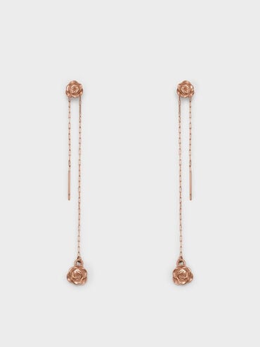 Rosalind Flower-Motif Asymmetric Drop Earrings, Brushed Rose Gold, hi-res
