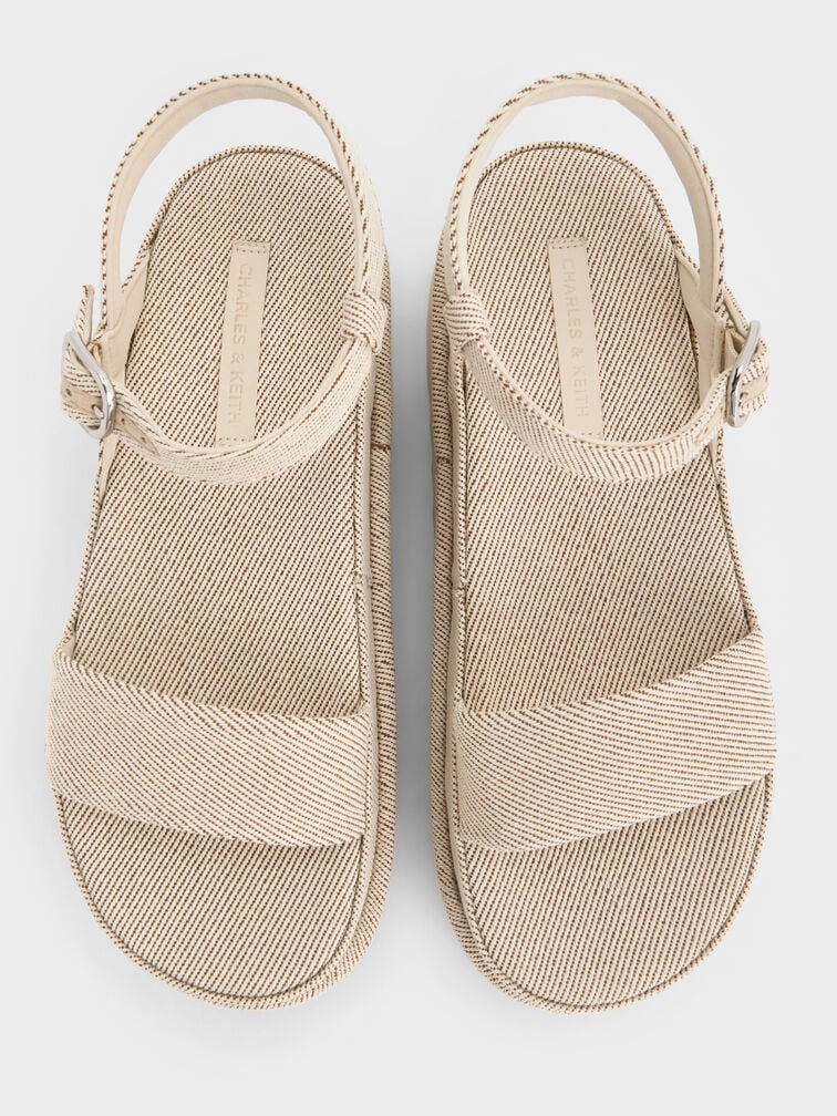 Twill Flatform Ankle-Strap Sandals, Beige, hi-res