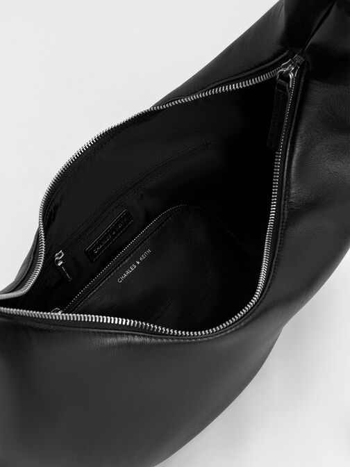 กระเป๋าโฮโบทรงโค้งดีเทลแบบผูกปมรุ่น Toni, สีดำอะไหล่สีเงิน, hi-res