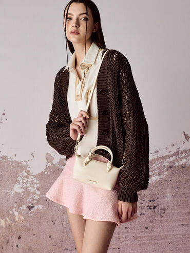 กระเป๋าโท้ทหูจับแบบปมรุ่น Sammie, สีครีม, hi-res