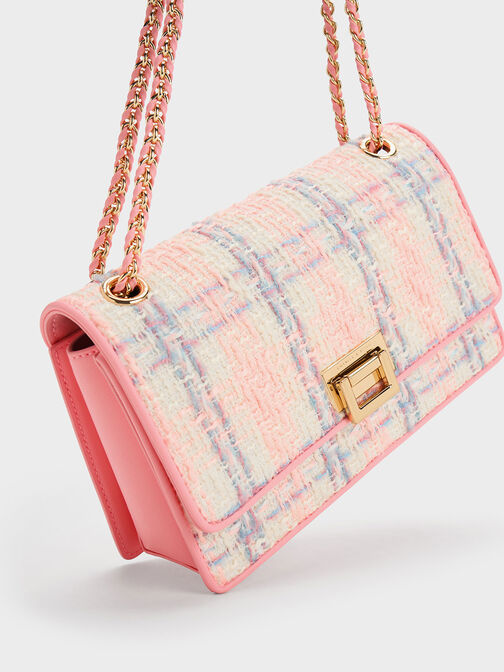 Metallic Push-Lock Tweed Bag, Pink, hi-res