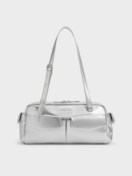 Rachel Elongated Multi-Pocket Shoulder Bag, Silver, hi-res
