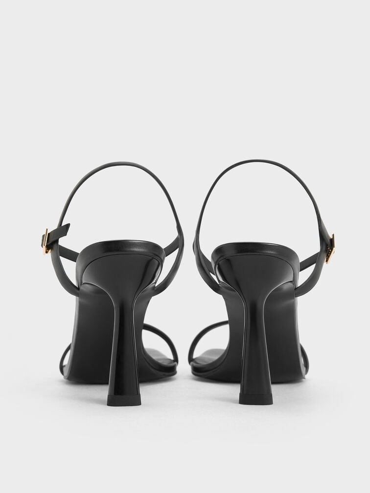 Square-Toe Ankle-Strap Heeled Sandals, Black, hi-res