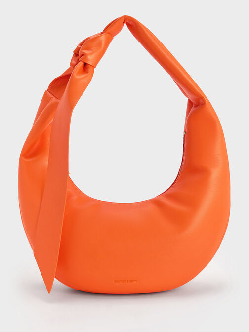 กระเป๋าโฮโบทรงโค้งดีเทลแบบผูกปมรุ่น Toni, สีส้ม, hi-res