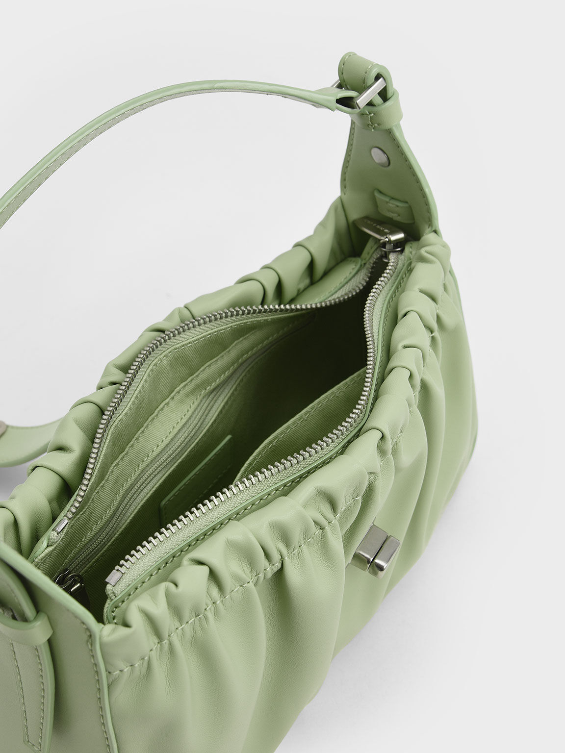 Enya Ruched Turn-Lock Shoulder Bag, Mint Green, hi-res
