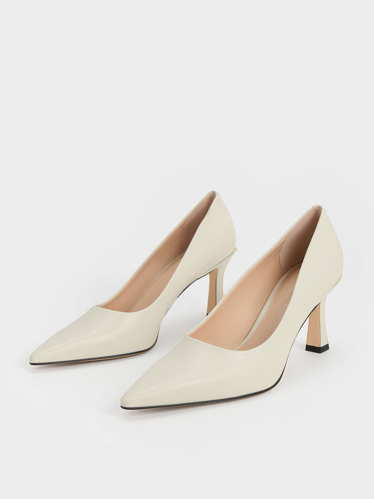 Flare Heel Pointed-Toe Pumps, สีชอล์ค, hi-res