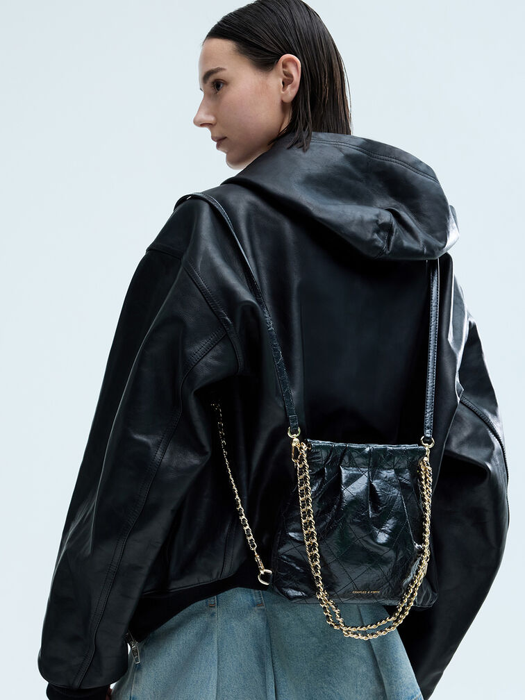 กระเป๋าเป้สองฟังก์ชันดีไซน์สายโซ่รุ่น Duo, สีดำ, hi-res